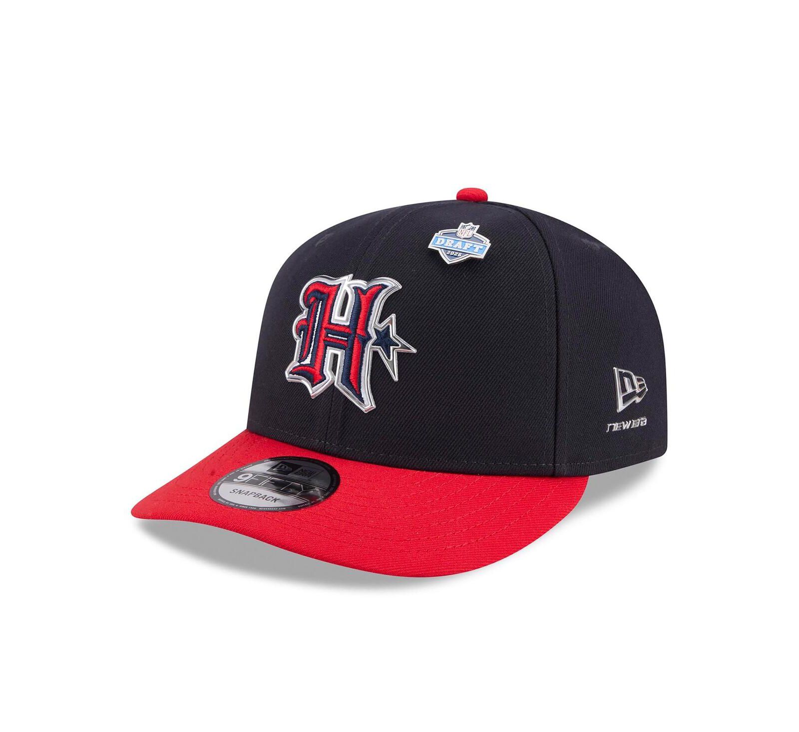 Мужская кепка New Era Houston Texans 2026 NFL Draft On Stage Pre-Curved 9FIFTY Snapback, темно-синий/красный