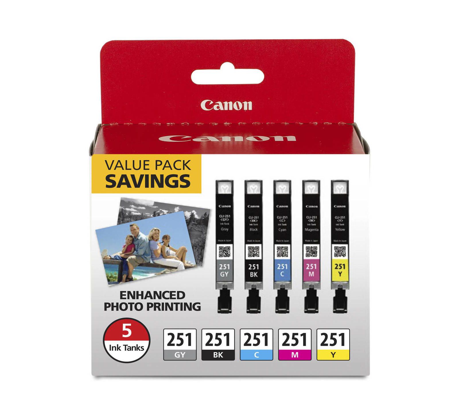 Canon CLI-251 Smart LED 5-Color Ink Cartridges for PIXMA MG5620, MG6620, MG7520, 5-Pack
