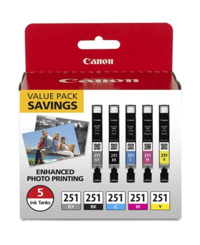 Canon CLI-251 Smart LED 5-Color Ink Cartridges for PIXMA MG5620, MG6620, MG7520, 5-Pack
