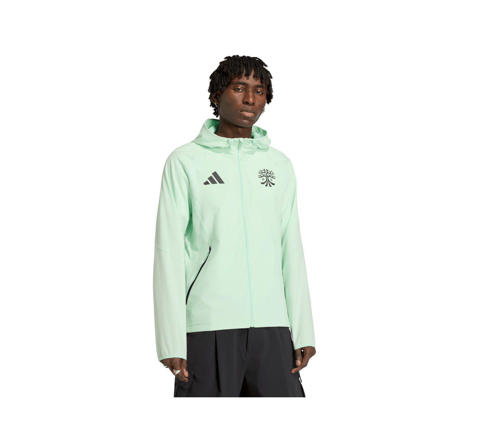 Adidas мужская зеленая куртка-ветровка с капюшоном и полной застежкой Austin FC Tiro Travel