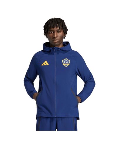 Adidas Мужская ветровка LA Galaxy Tiro с капюшоном и полной молнией, темно-синяя