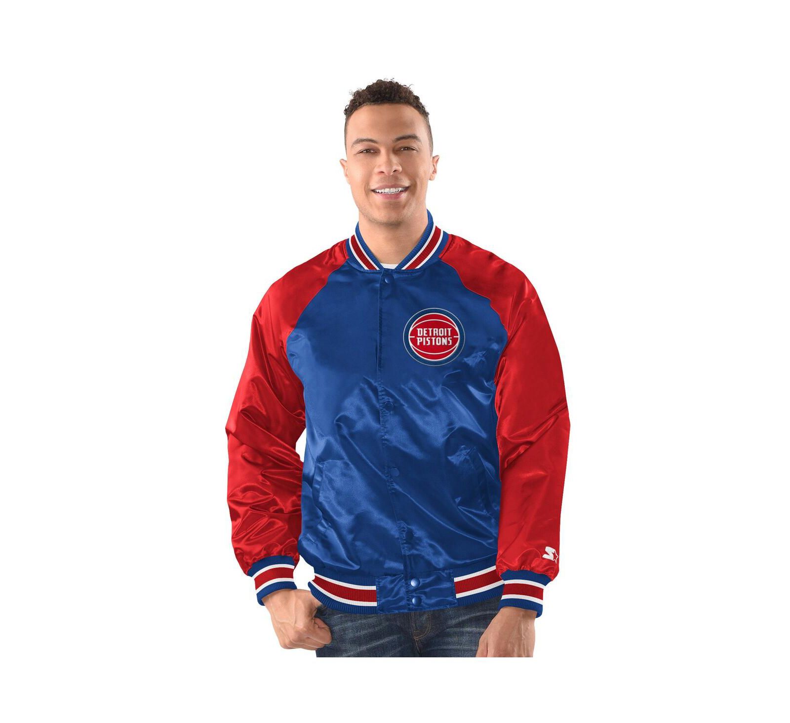 Starter Men's Blue/Red Detroit Pistons Inductee Raglan Full-Snap Varsity Jacket