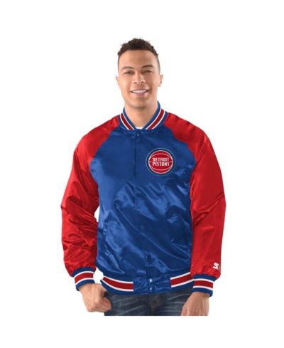 Starter Men's Blue/Red Detroit Pistons Inductee Raglan Full-Snap Varsity Jacket