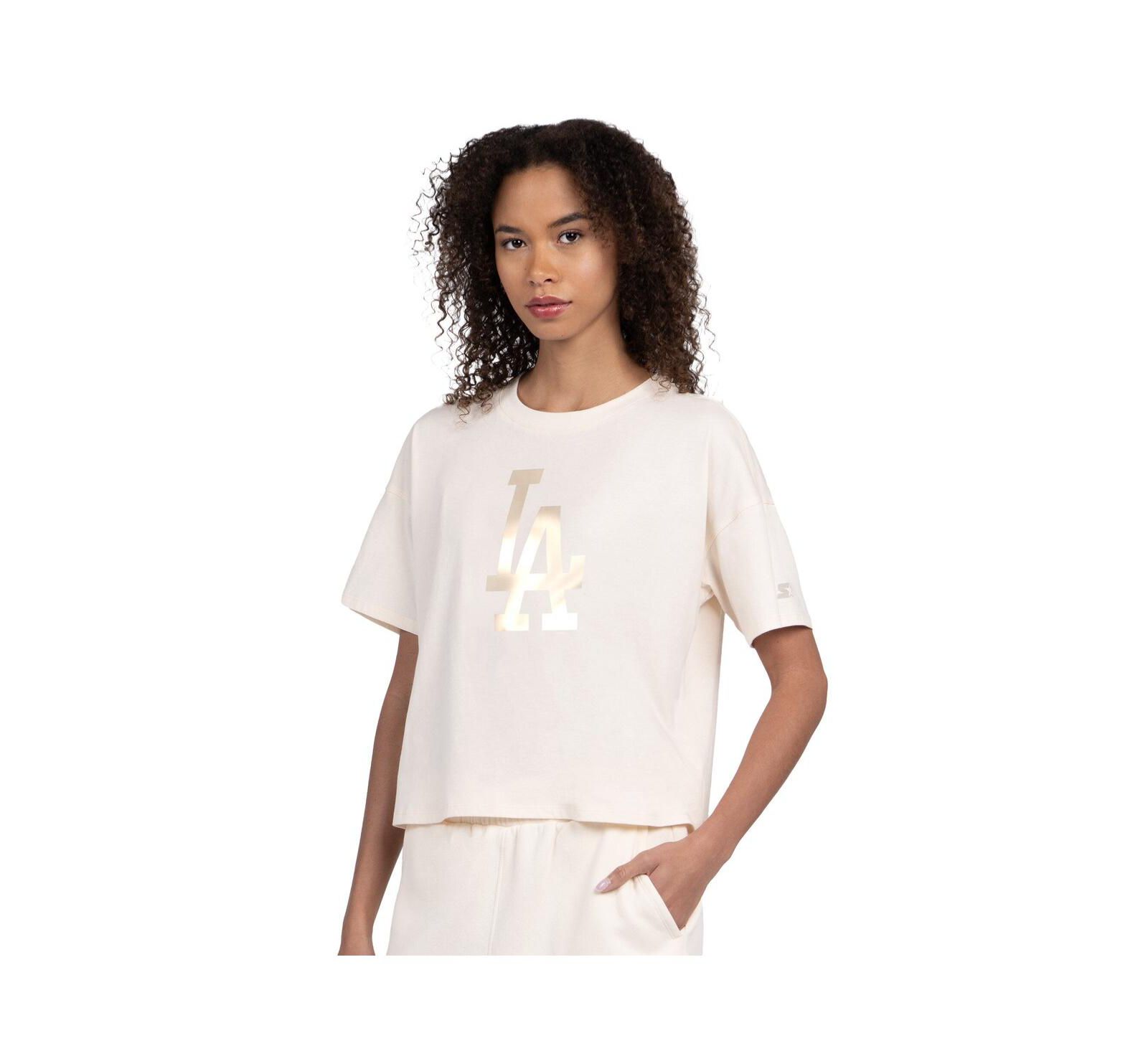 Starter Women's Cream Los Angeles Dodgers Pastels Boxy Cropped T-Shirt
