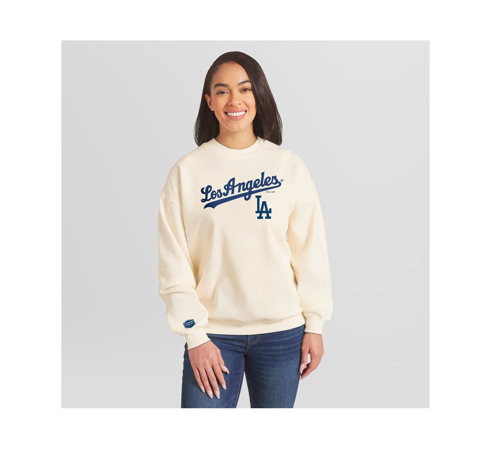 WEAR by Erin Andrews женское свитшот WEAR by Erin Andrews Women's Cream Los Angeles Dodgers Heavyweight Crew Neck