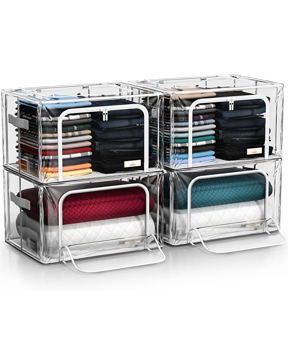 Sorbus Medium Foldable Clear Plastic Storage Bags with Metal Frame & Carry Handles for Bedding Linen & Clothing