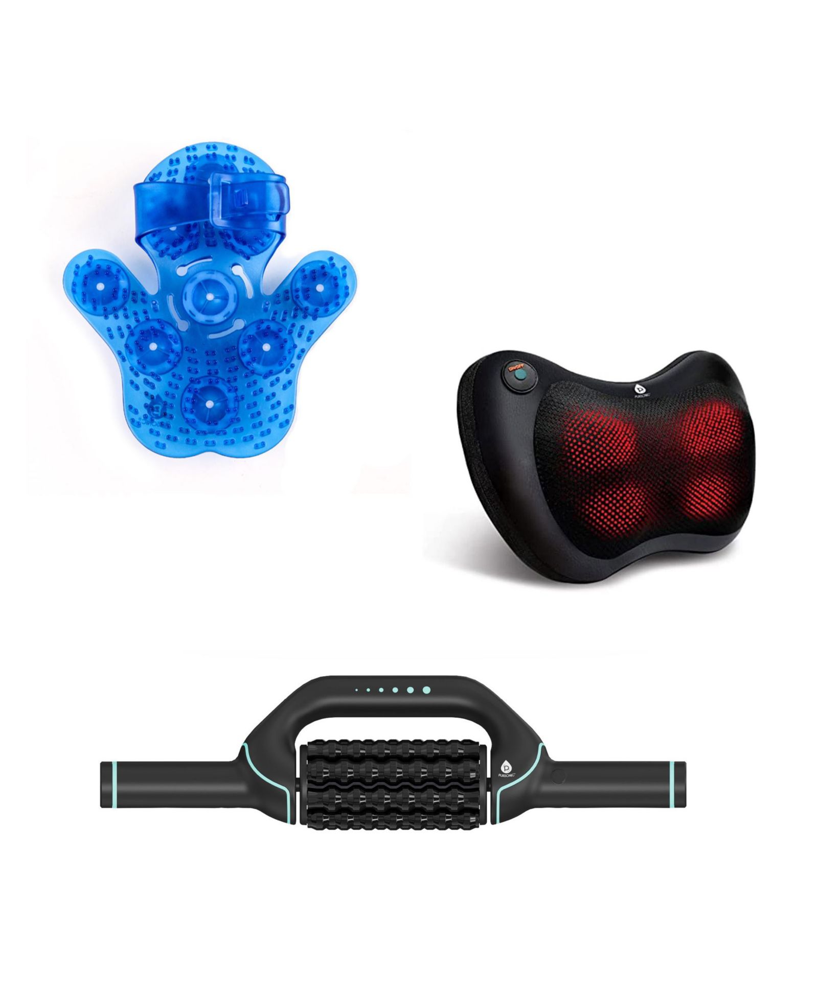 PURSONIC Shiatsu Massager, Rechargeable Rolling Massager & Palm Harmony Glove