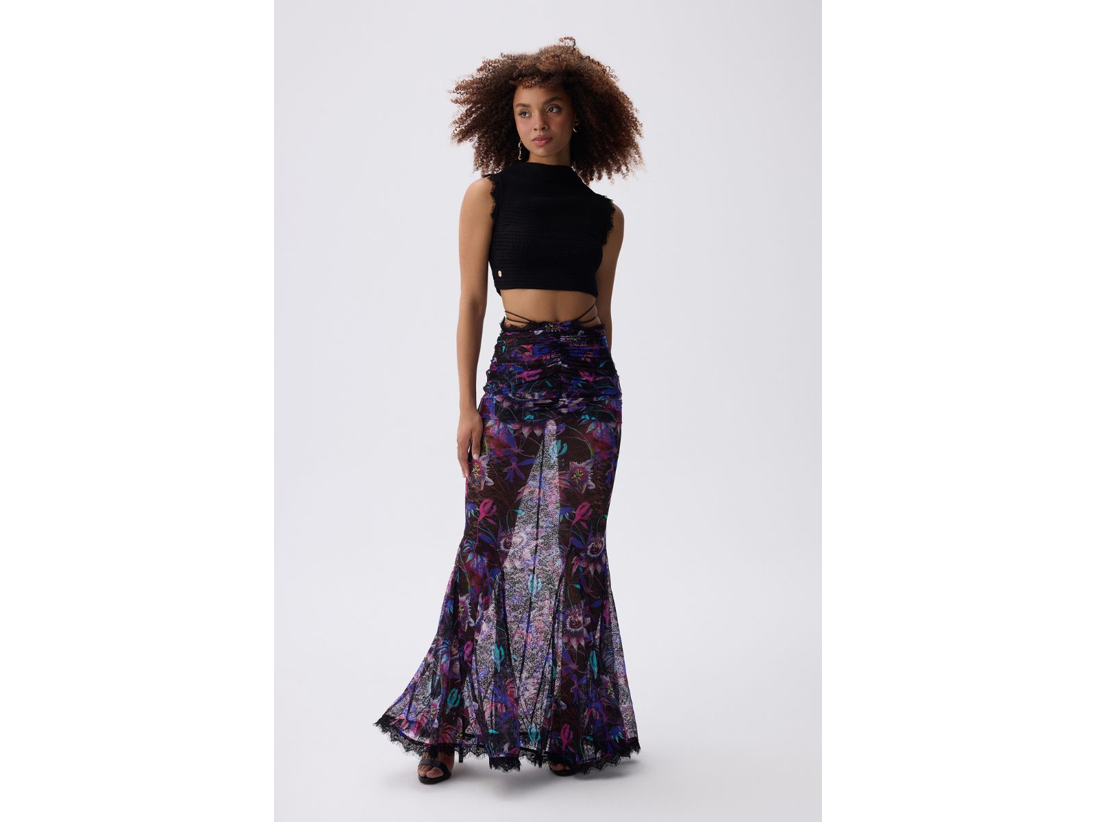 Luna B Women's Salvia Draped Floral Maxi Skirt