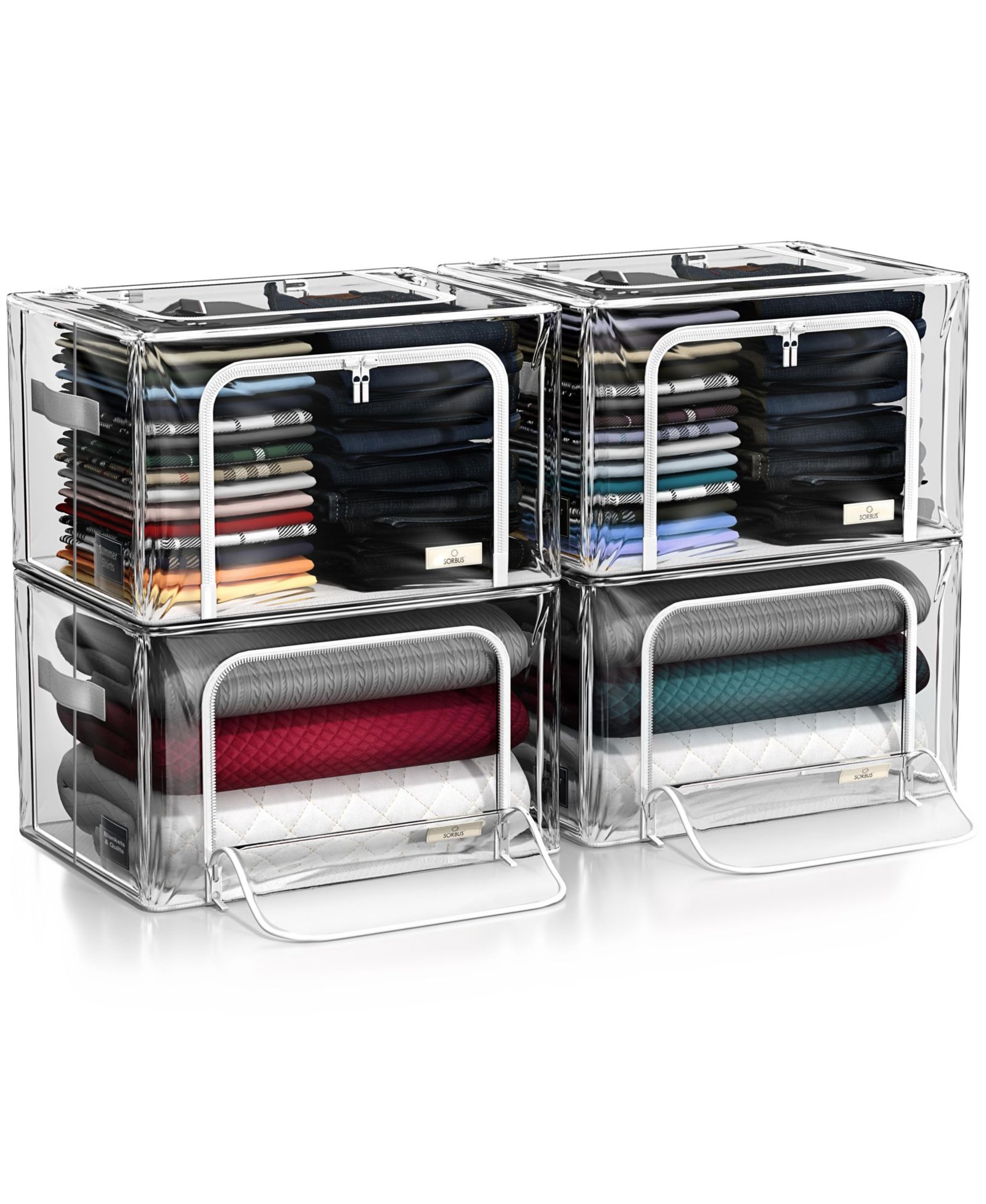 Sorbus Large Foldable Clear Plastic Storage Bags with Metal Frame & Carry Handles for Bedding Linen & Clothing