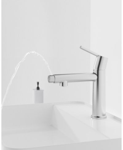 BUSDAYS Chrome Single Handle Bathroom Faucet, 1/3 Holes, Fountain and Flow 2 Modes, Deck Mounted, with 9/16" Hoses