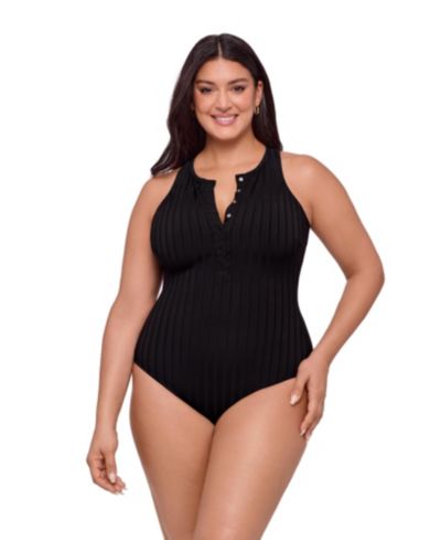 S3 Apparel Women's Smoothing and Sculpting Wide Rib Snap High Neck One-Piece Swimsuit