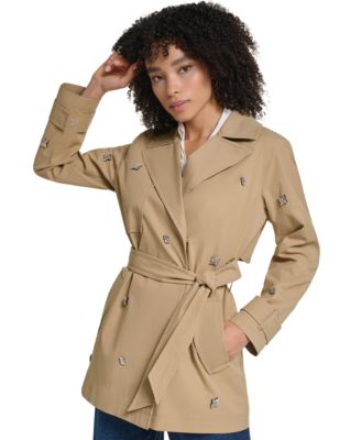Karl Lagerfeld Paris Women's Embellished-Belted Trench Coat