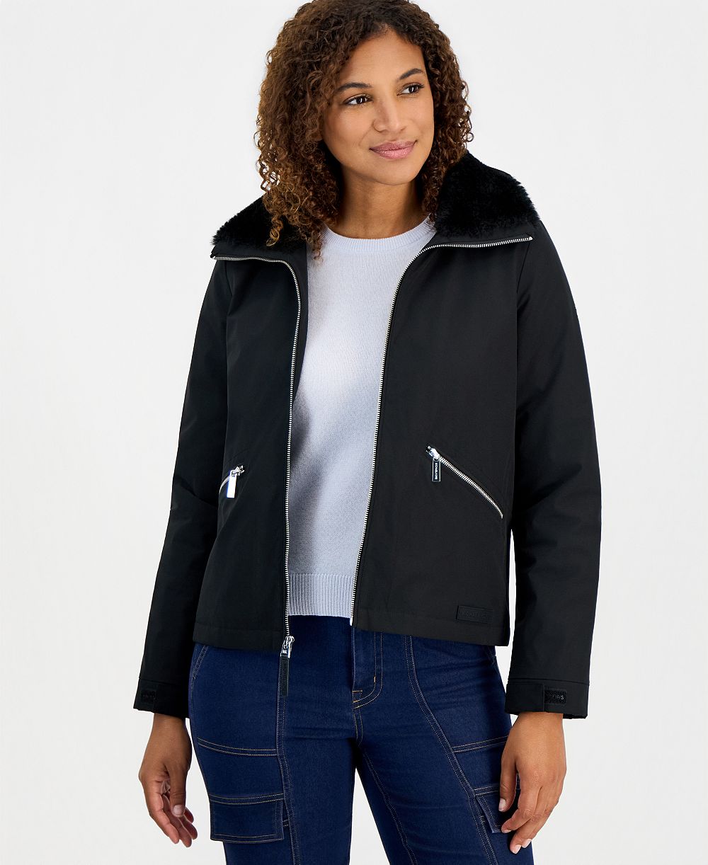 Michael Kors Women's Faux-Fur-Collar Soft-Shell Hooded Jacket