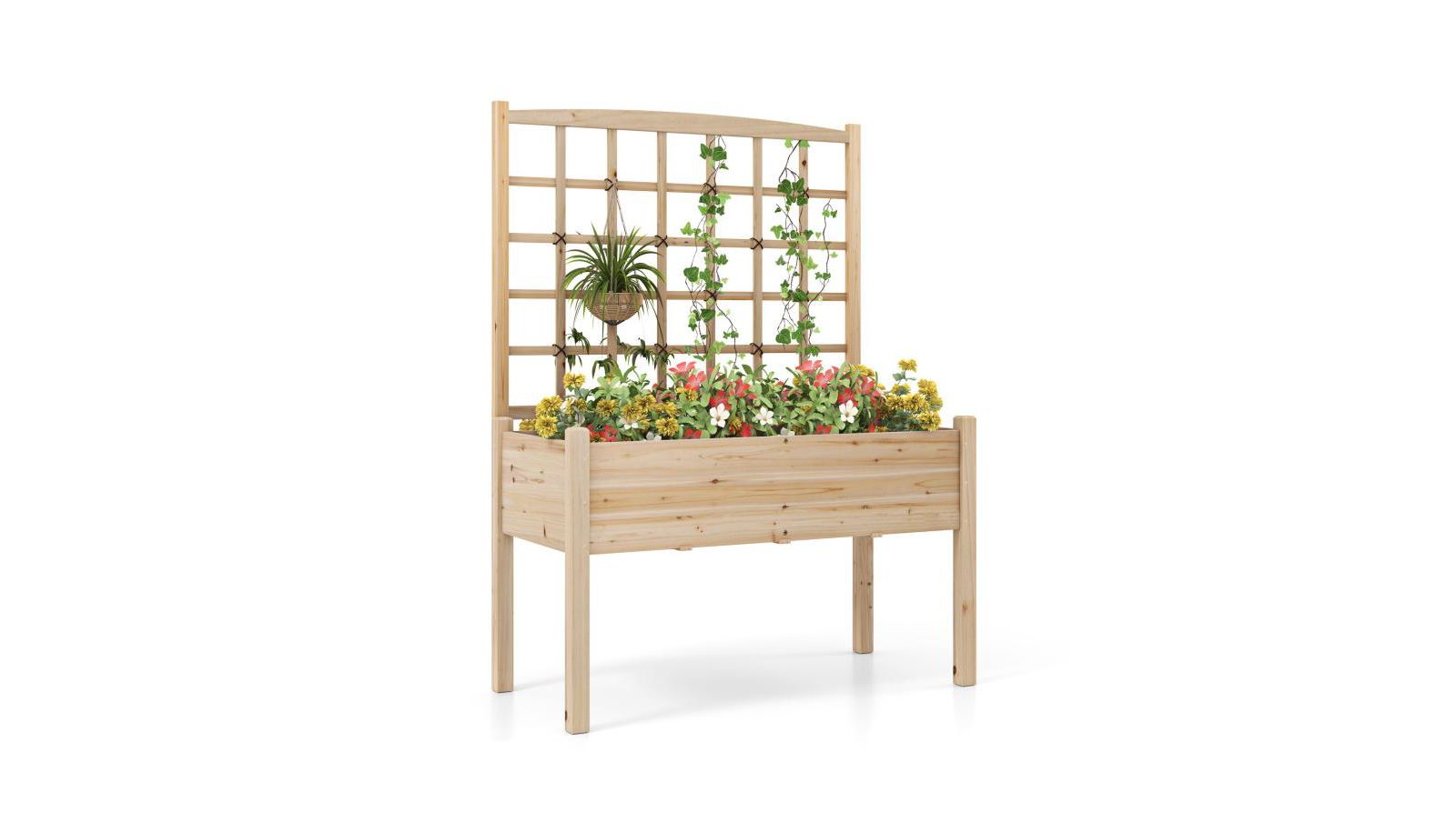 Slickblue Elevated Garden Planter with Lattice and Drainage