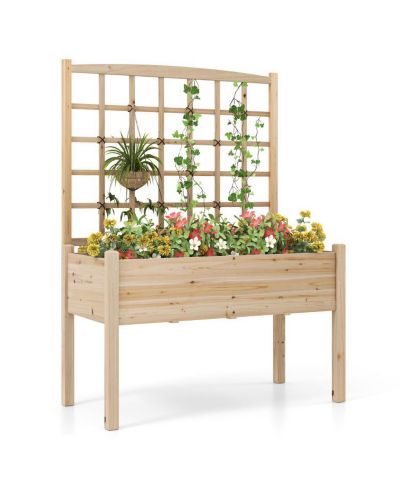 Slickblue Elevated Garden Planter with Lattice and Drainage