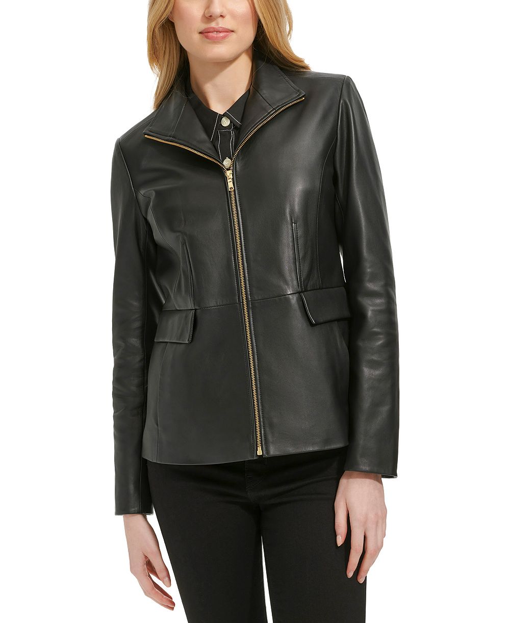 Cole Haan Petite Wing-Collar Leather Jacket