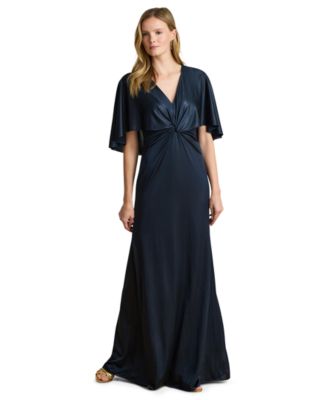 Lauren Ralph Lauren Women's Metallic Jersey Twist-Front Cape Gown