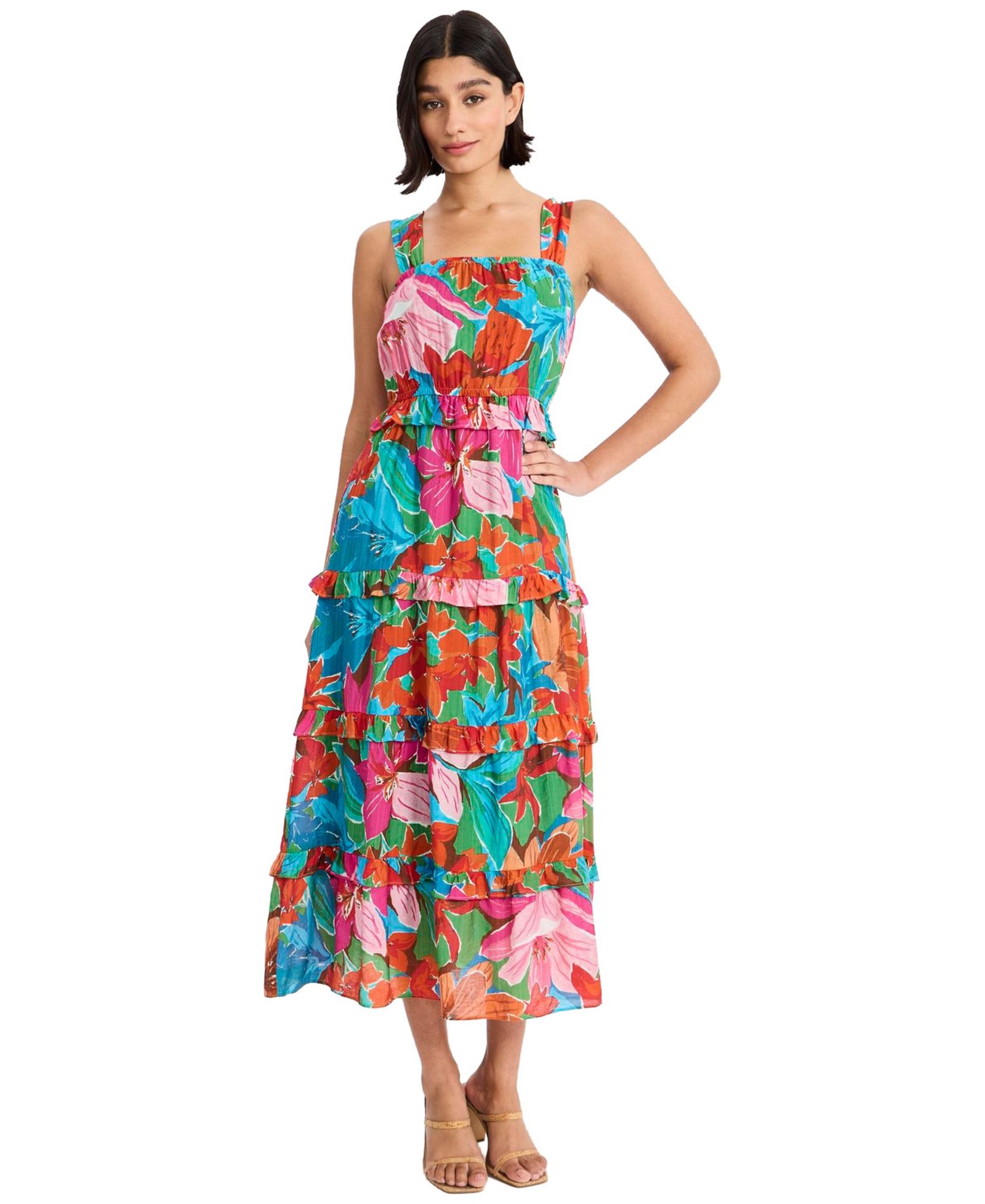 Maggy London Women's Sleeveless Tiered Midi Dress