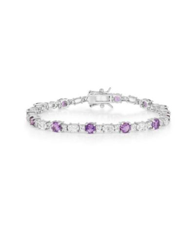 Simona Sterling Silver, Round & Oval Gem Bracelet - Amethyst & White Topaz