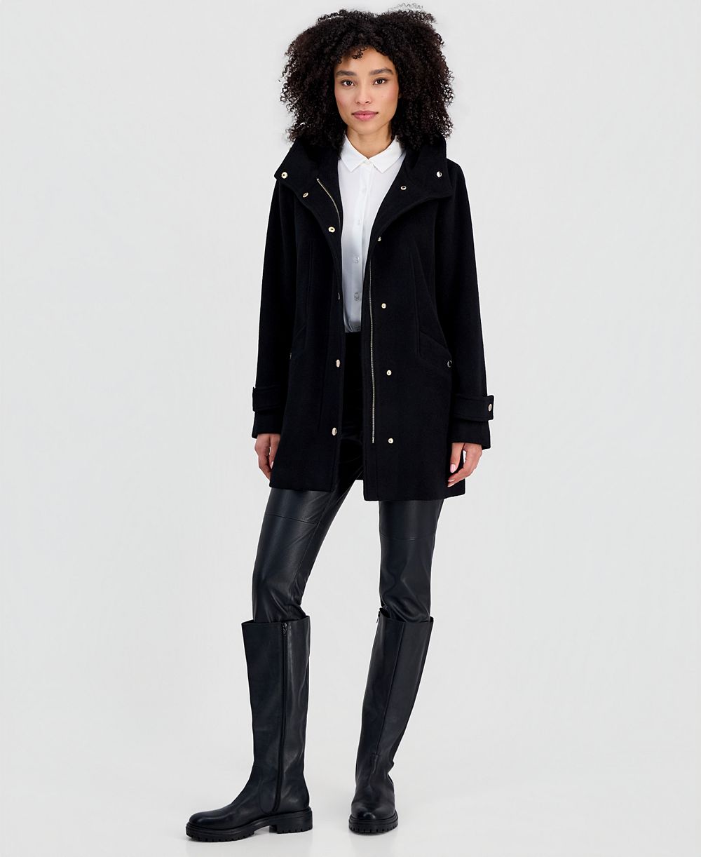 Michael Kors Petite Hooded Button-Front Wool-Blend Coat, Created for Macy's
