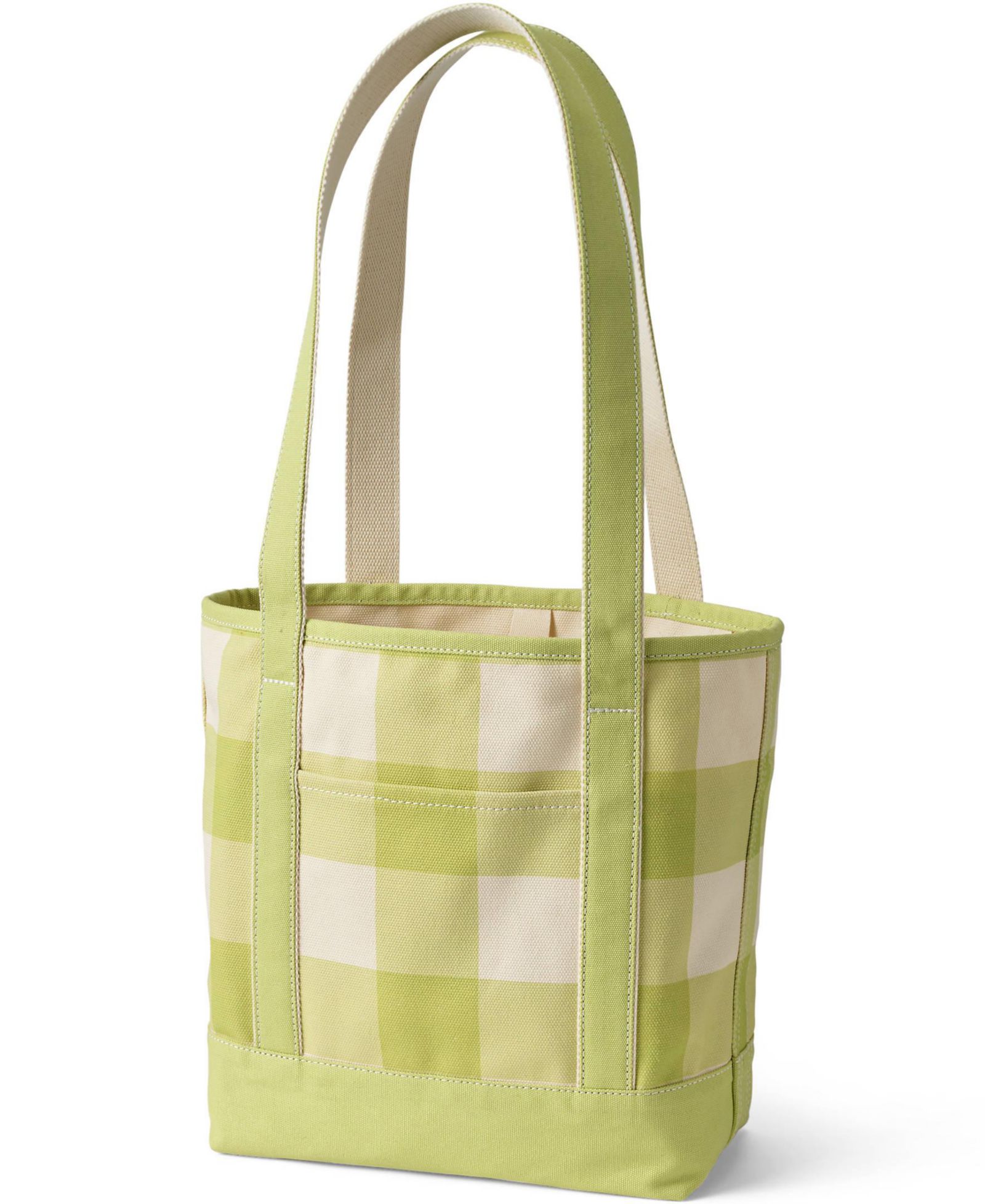 Lands' End Medium Print 5 Pocket Open Top Long Handle Canvas Tote Bag