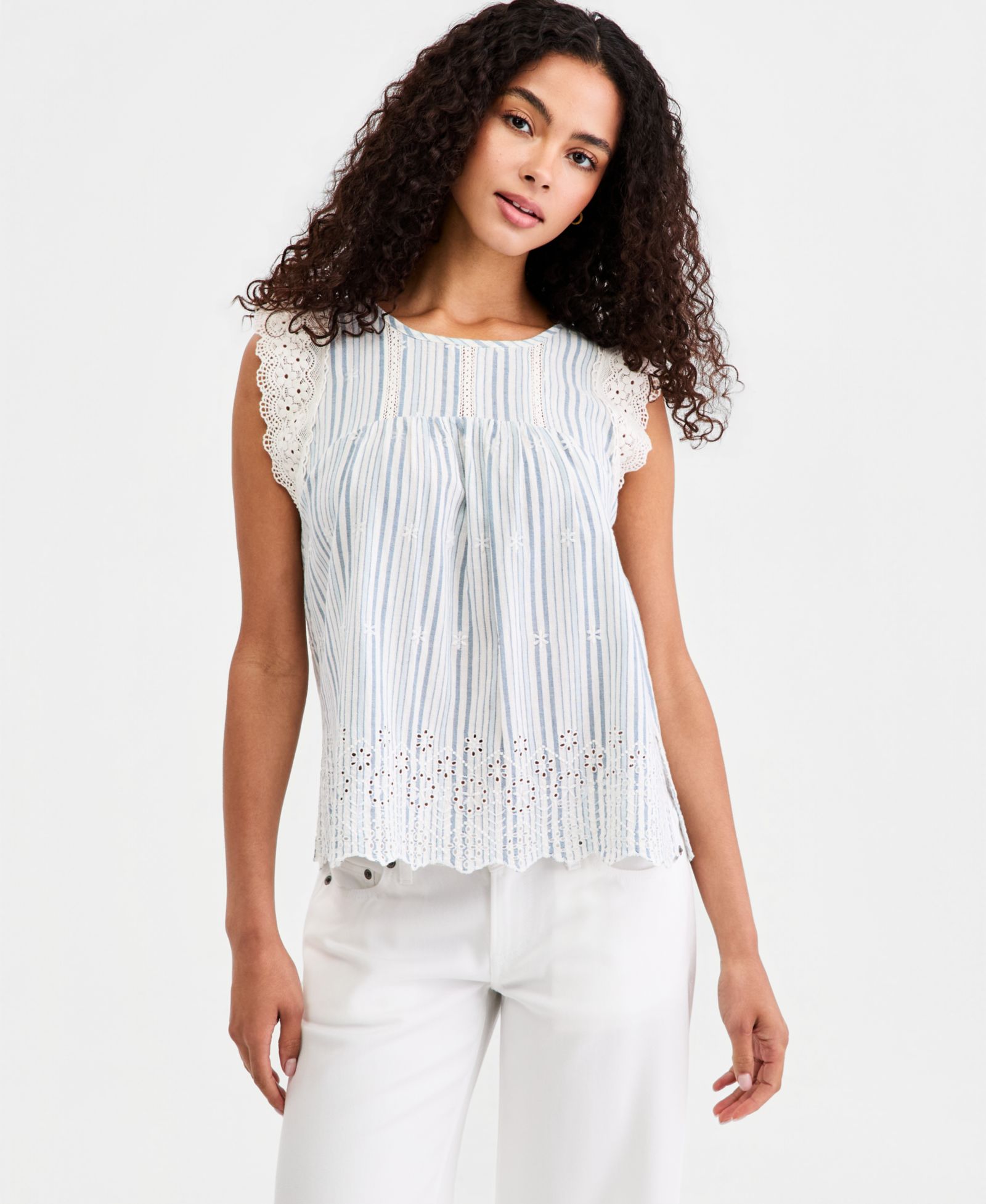 Женский топ Lucky Brand Striped Cotton Linen Sleeveless