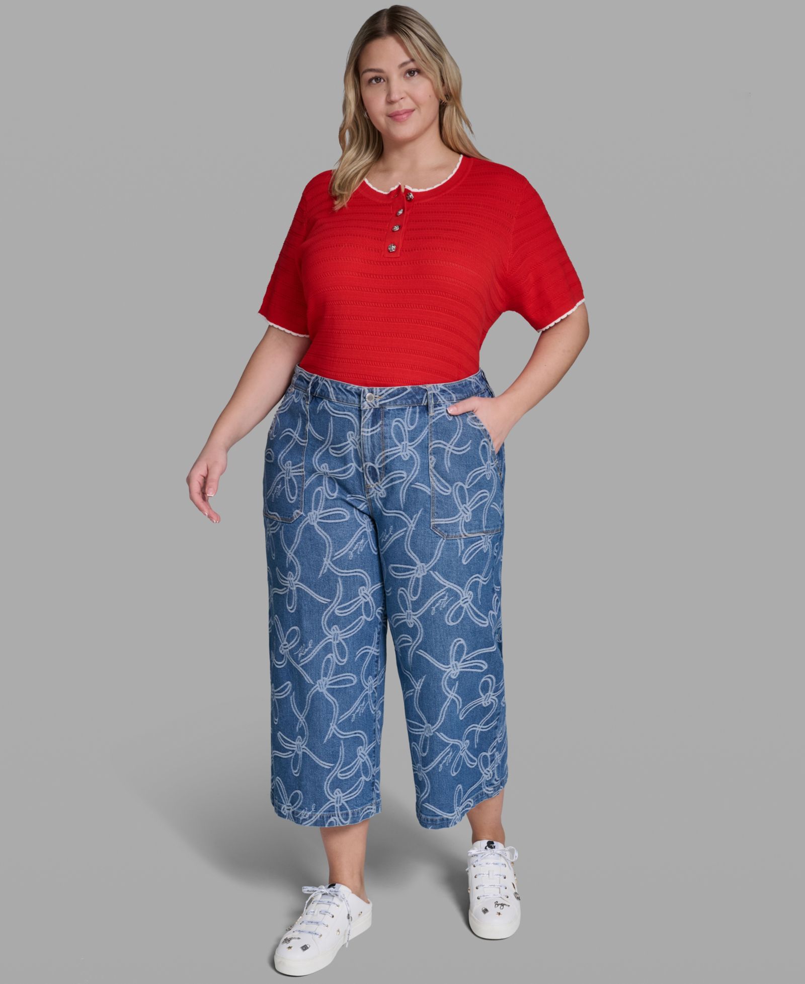 Джинсы KARL LAGERFELD PARIS Plus Size Mid-Rise Bow-Jacquard Cropped