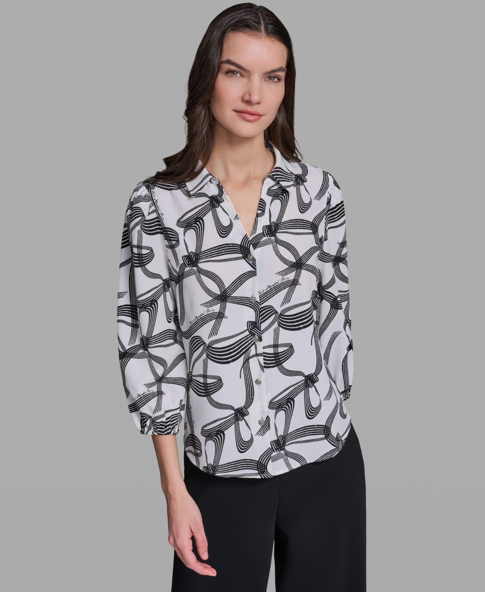 Женский топ KARL LAGERFELD PARIS Bow Print Woven Collared