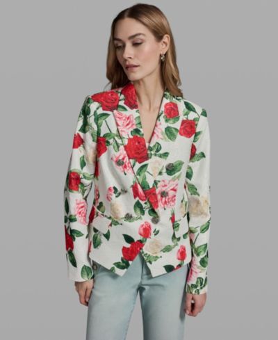 KARL LAGERFELD PARIS Women's Floral Print Collared Blazer