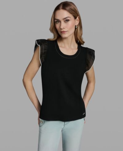 Женский топ с рюшками KARL LAGERFELD PARIS Ruffle-Sleeve Crewneck