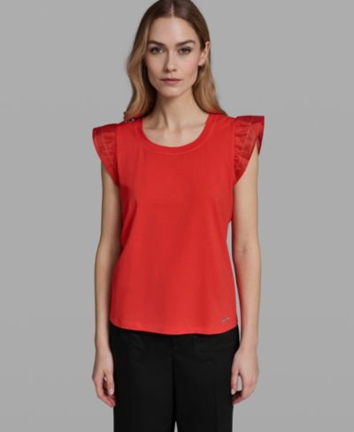 Женский топ с рюшками KARL LAGERFELD PARIS Ruffle-Sleeve Crewneck