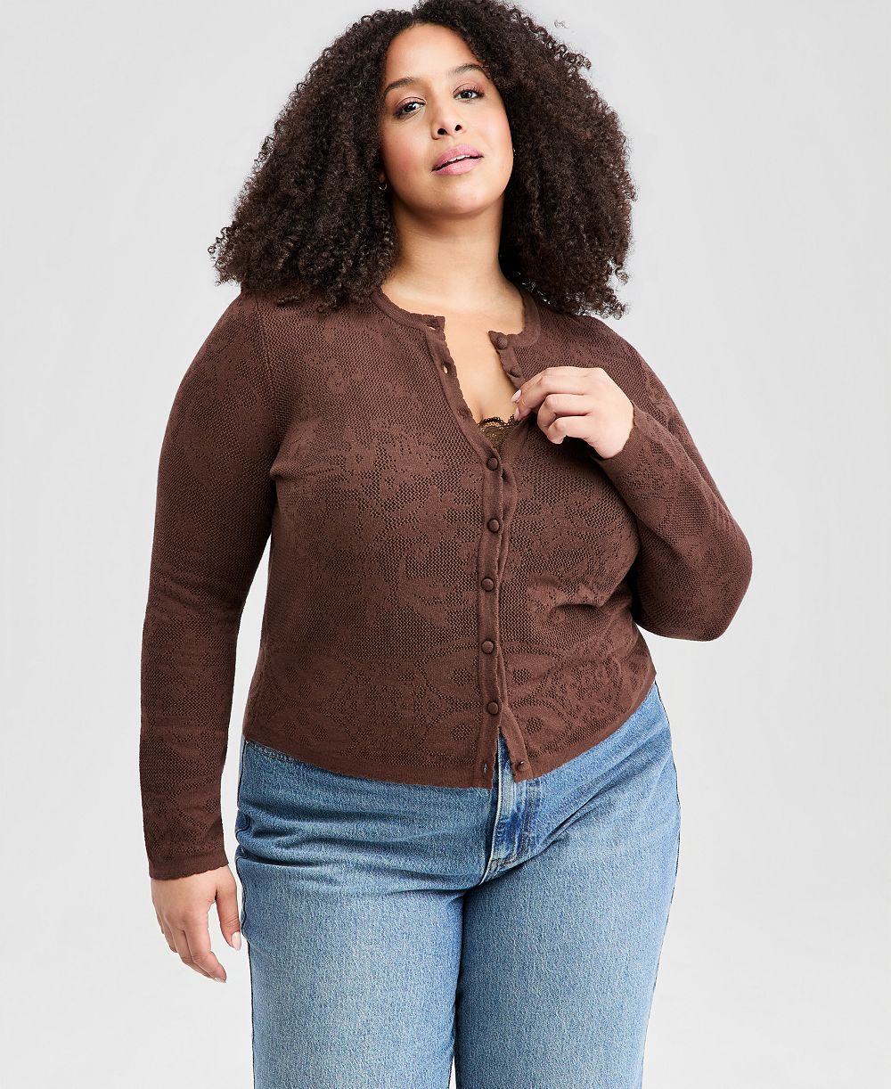 And Now This Trendy Plus Size Crochet Crewneck Cardigan, Macy's Exclusive