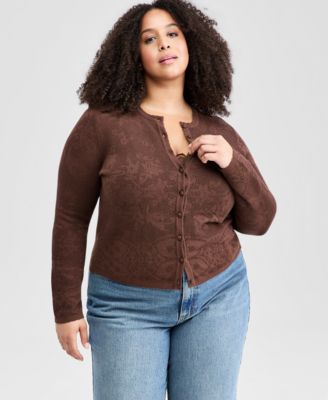 And Now This Trendy Plus Size Crochet Crewneck Cardigan, Macy's Exclusive