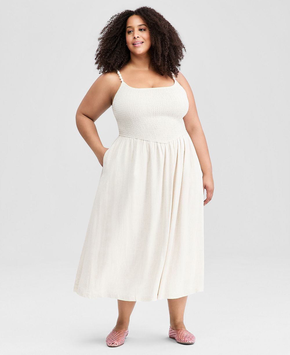 Платье And Now This Trendy Plus Size Smocked Beaded-Strap Midi