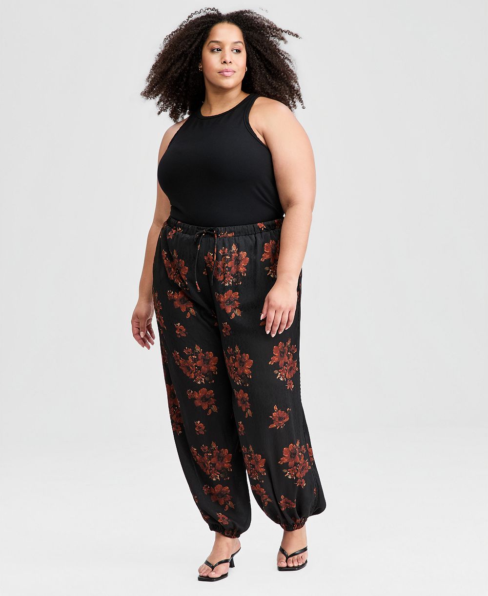 And Now This Trendy Plus Size Floral Balloon-Leg Drawstring Pants, Macy's Exclusive