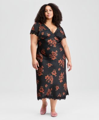 Женское миди платье And Now This Plus Size с кружевом и цветочным принтом, сатин