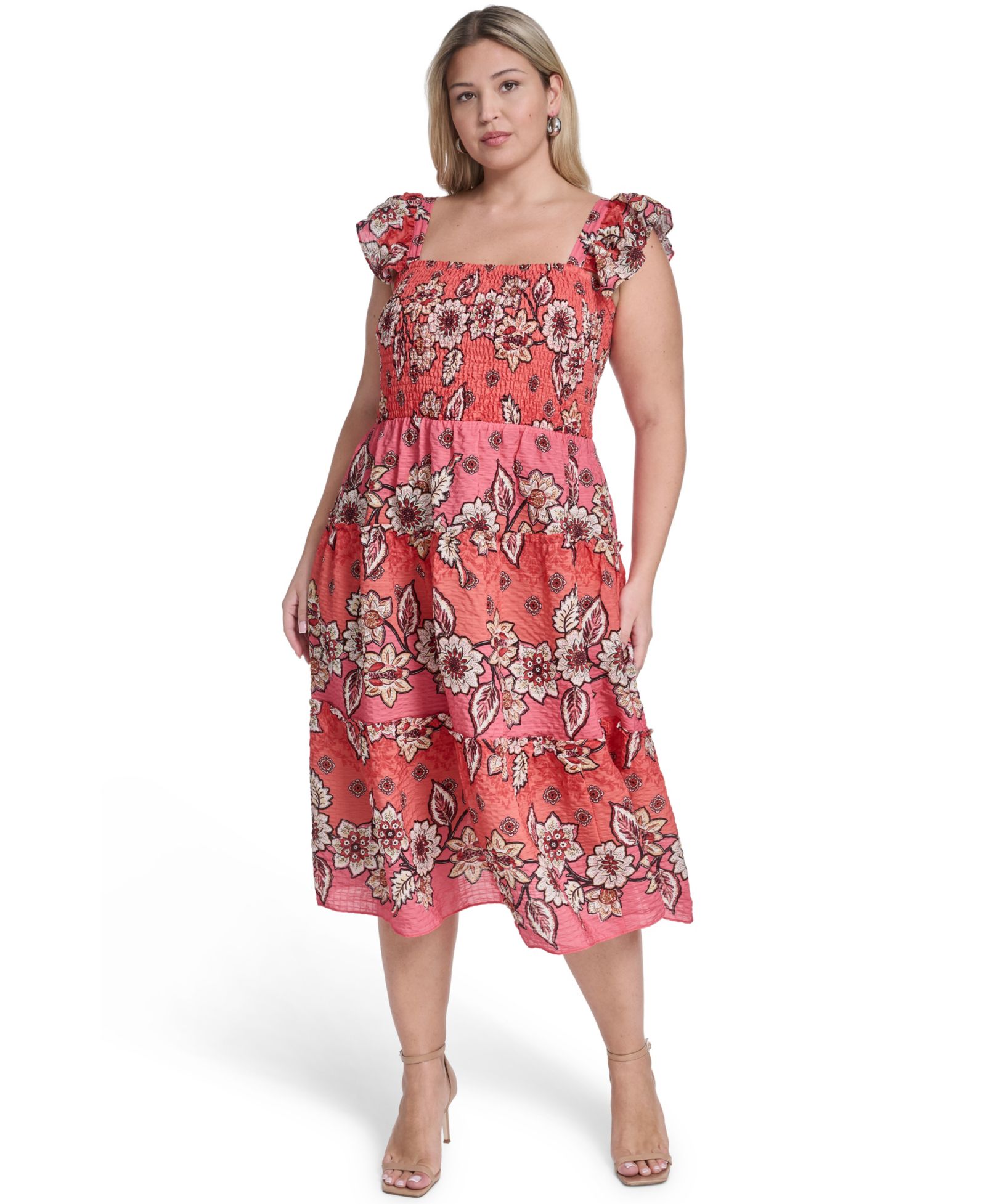 Женское платье миди Vince Camuto Plus Size Flutter Short-Sleeve Square Neck