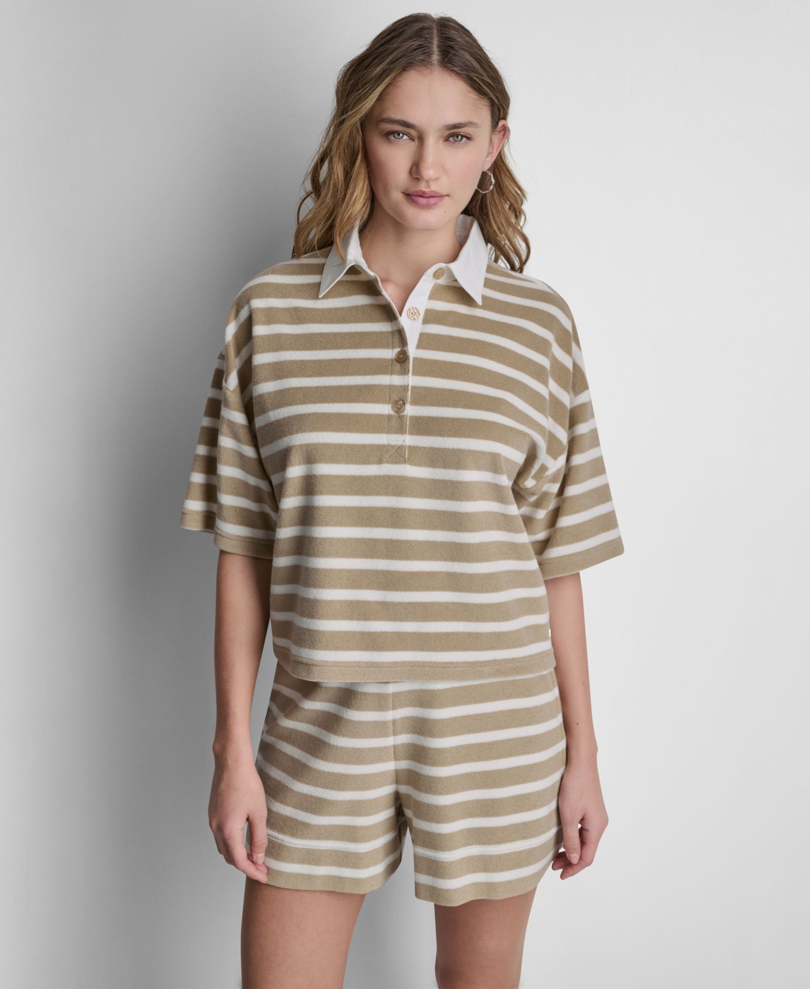 DKNY Jeans Женский поло-топ Towelling Terry Stripe Boxy