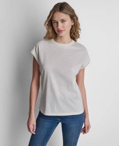 DKNY Jeans Women's Rhinestone Embellished Extended-Sleeve Crewneck Tank Top