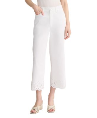 Jones New York Petite Lexington Embroidered Wide-Leg Crop Jeans