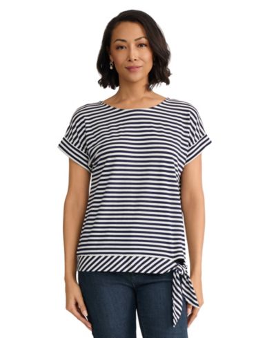 Женский свитшот Jones New York Petite Short-Sleeve Striped Side-Tie Boat Neck T-Shirt
