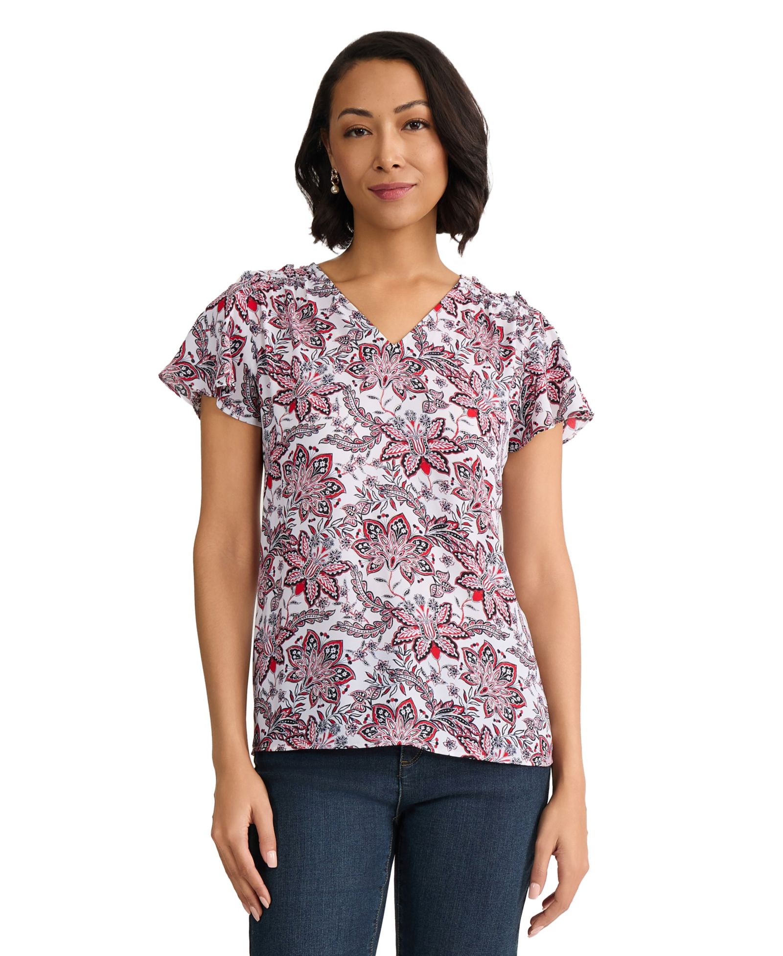 Jones New York Petite V-Neck Pull-On Top