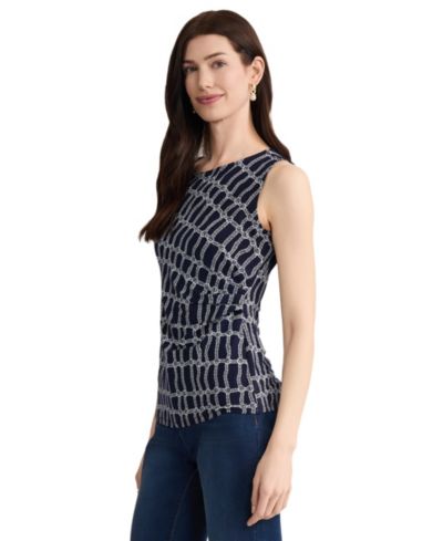 Jones New York топ женский Petite Sleeveless Side-Ruched Printed Tank Top