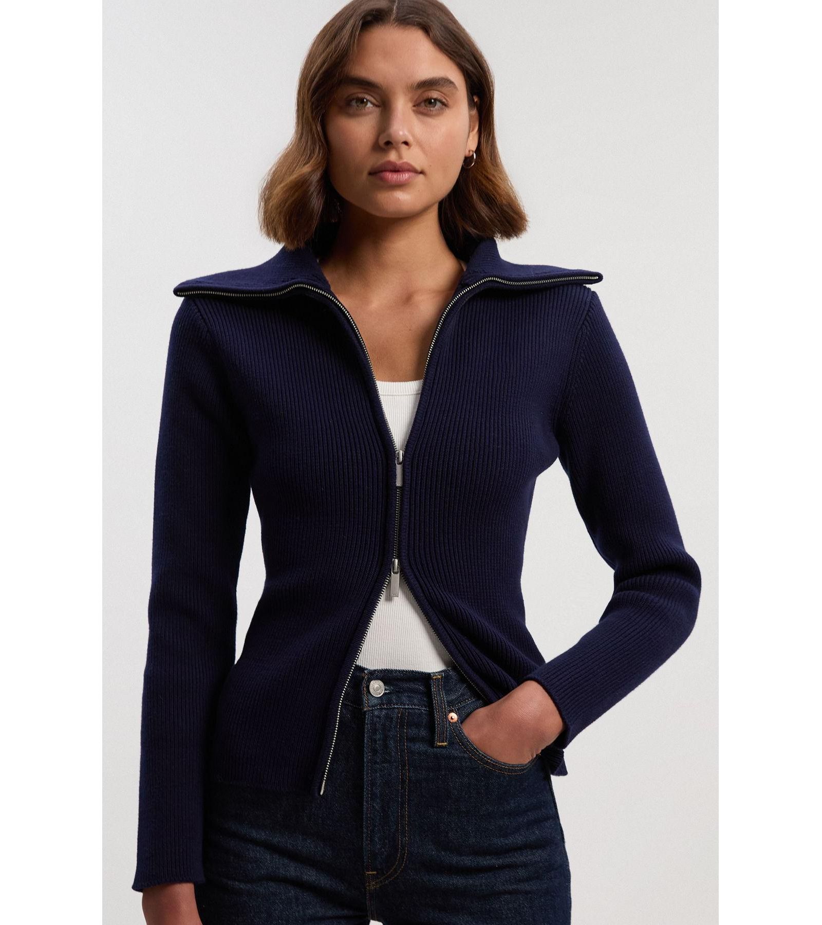 Женский вязаный кардиган Karen Millen из хлопка на молнии