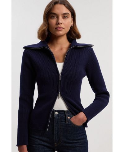 Karen Millen Women's Cotton Zip Through Collar Knit Cardigan