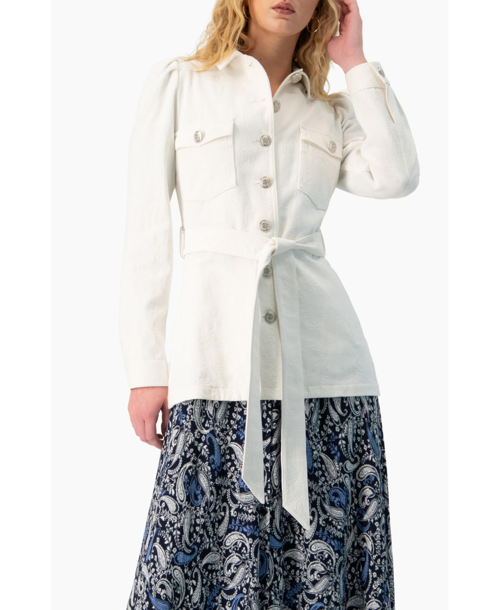 Ivonne Women's Long Biker Jacket with Belt