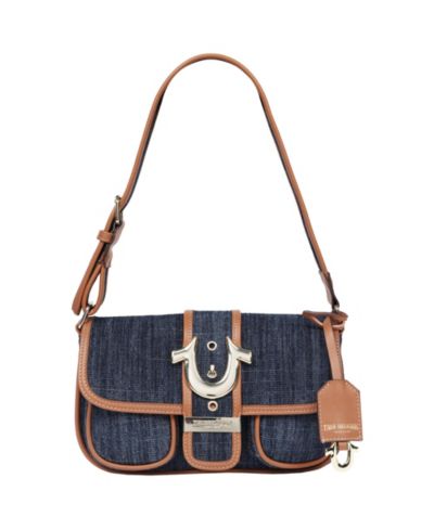 True Religion Double Pocket Denim Satchel with Horseshoe Hardware