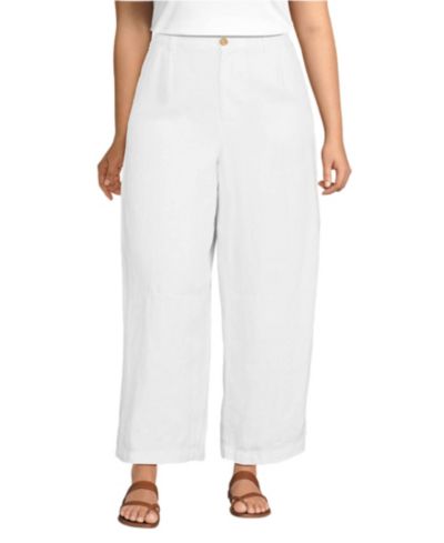 Lands' End Women's Linen High Rise Pleated Barrel Leg Ankle Pants