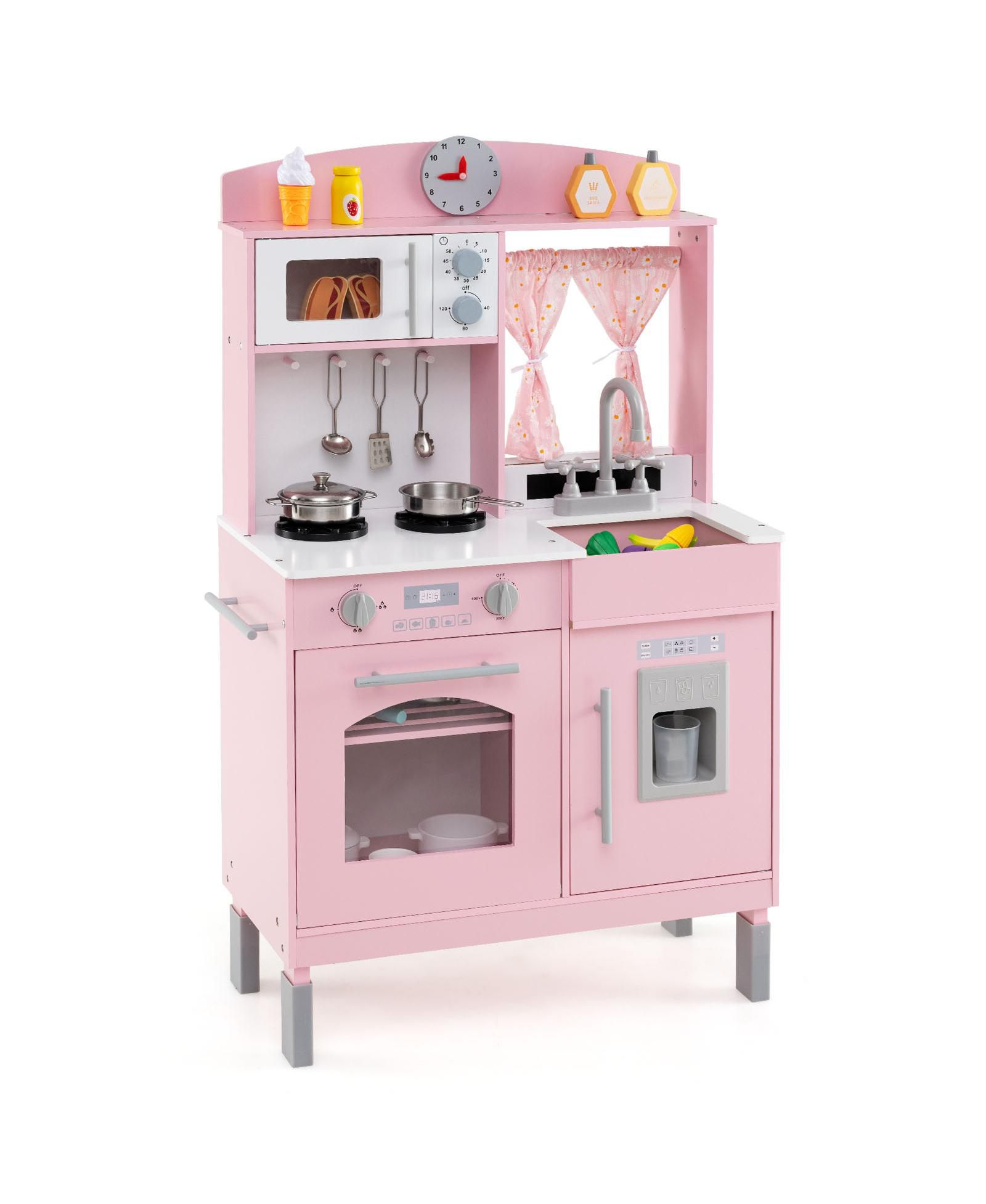 Mecale Игровой кухонный уголок для детей, деревянный набор с микроволновкой