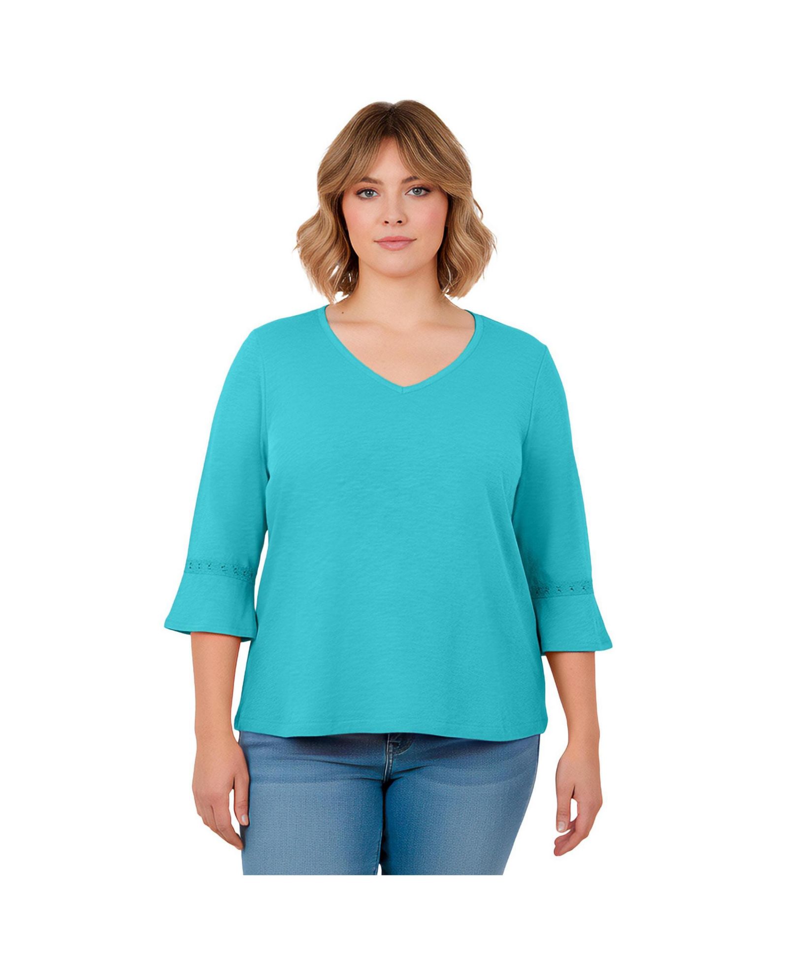 Женский топ AVENUE Plus Size Crochet Trim Ruffle Sleeve
